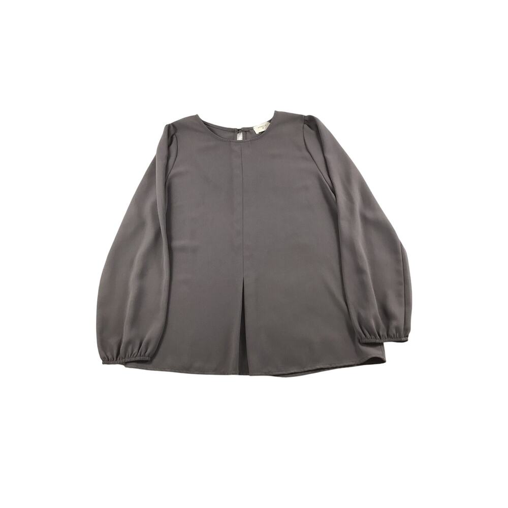 Everly Gray Blouse Keyhole Back Long Sleeves Round Neck Neat Pleat Front Large